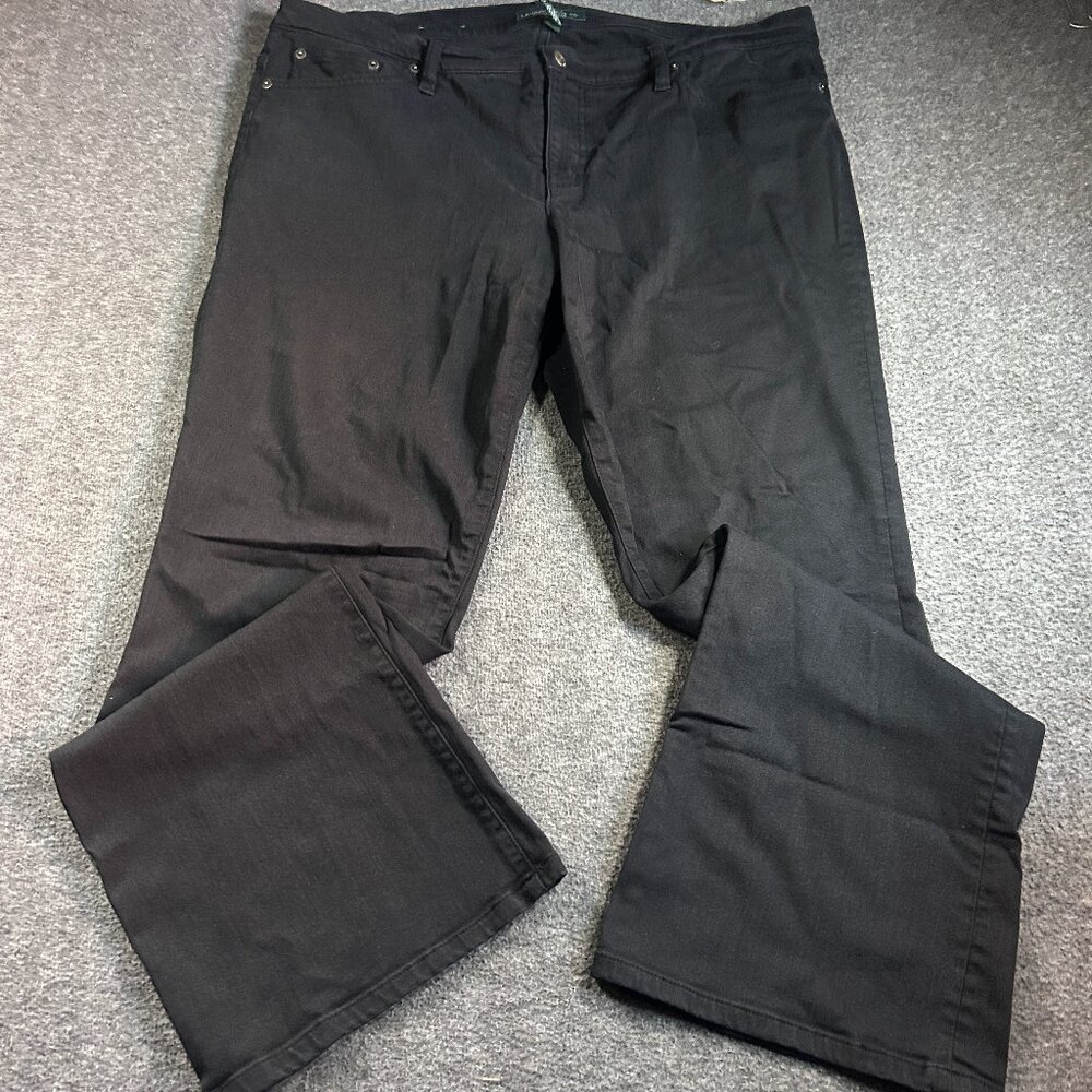 Vintage Ralph Lauren Straight Leg Black Jean Pants Cotton Stretch Size‎ 16